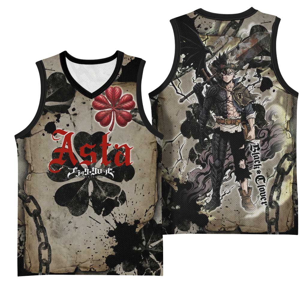 Asta Black Clover Basketball Jersey Grunge Anime Style with Gothic Clover Symbolism