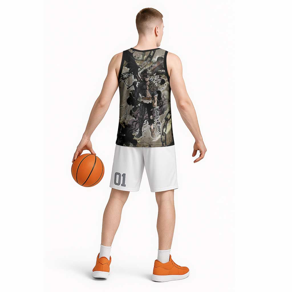 Asta Black Clover Basketball Jersey Grunge Anime Style with Gothic Clover Symbolism