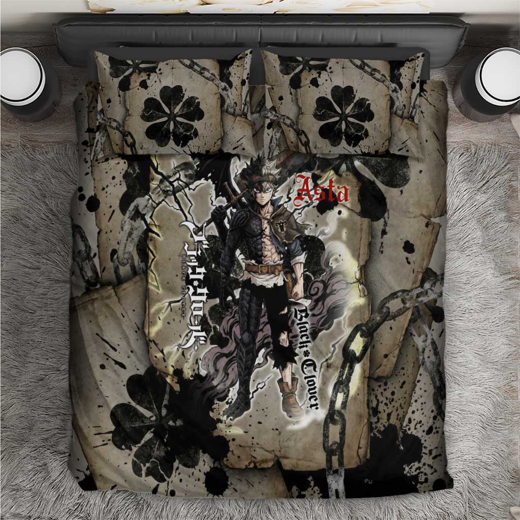Asta Black Clover Bedding Set Grunge Anime Style with Gothic Clover Symbolism