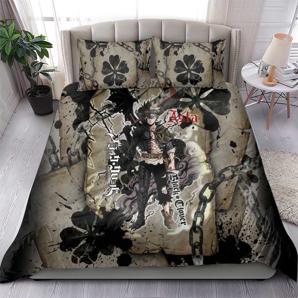 Asta Black Clover Bedding Set Grunge Anime Style with Gothic Clover Symbolism