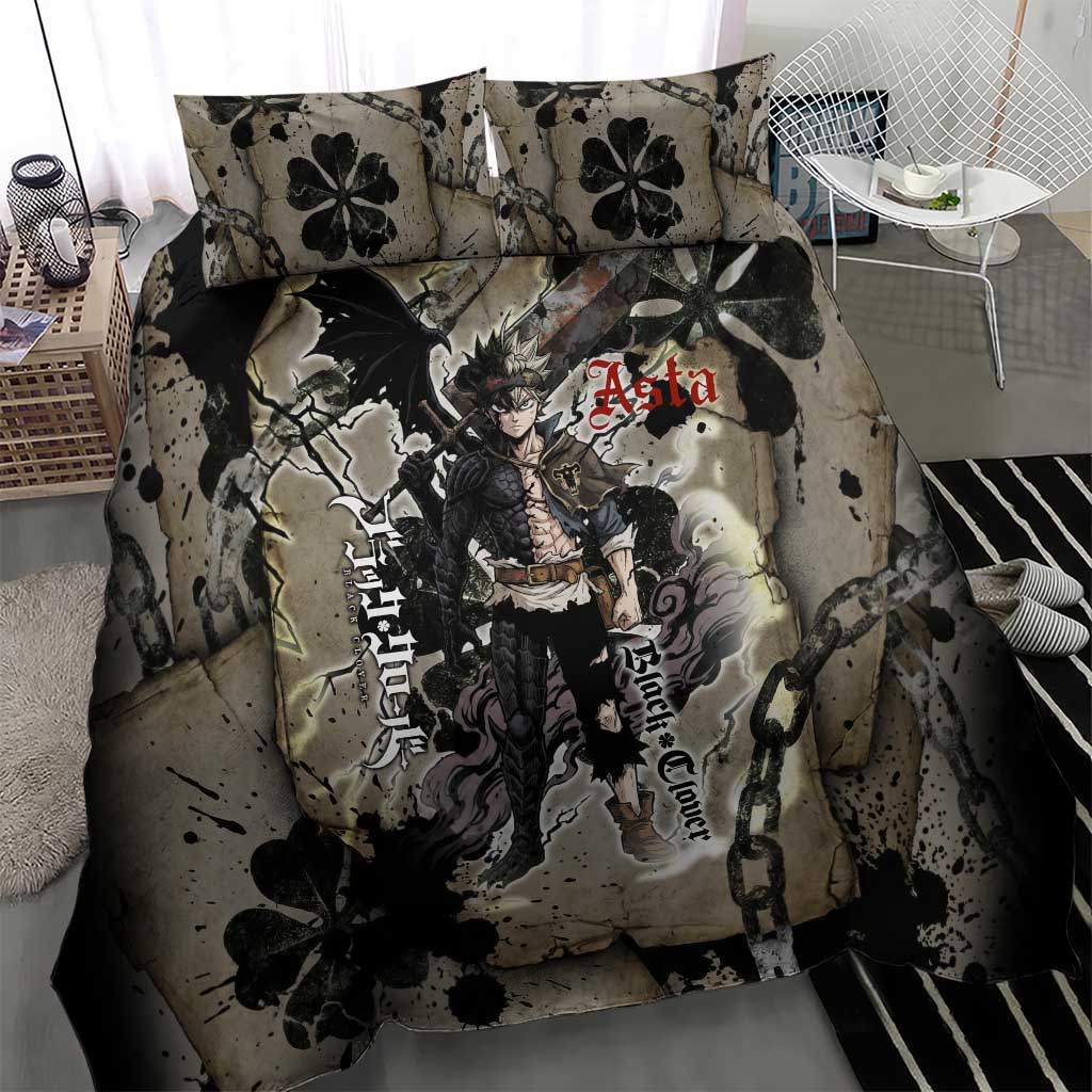 Asta Black Clover Bedding Set Grunge Anime Style with Gothic Clover Symbolism