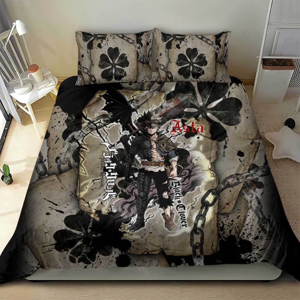 Asta Black Clover Bedding Set Grunge Anime Style with Gothic Clover Symbolism