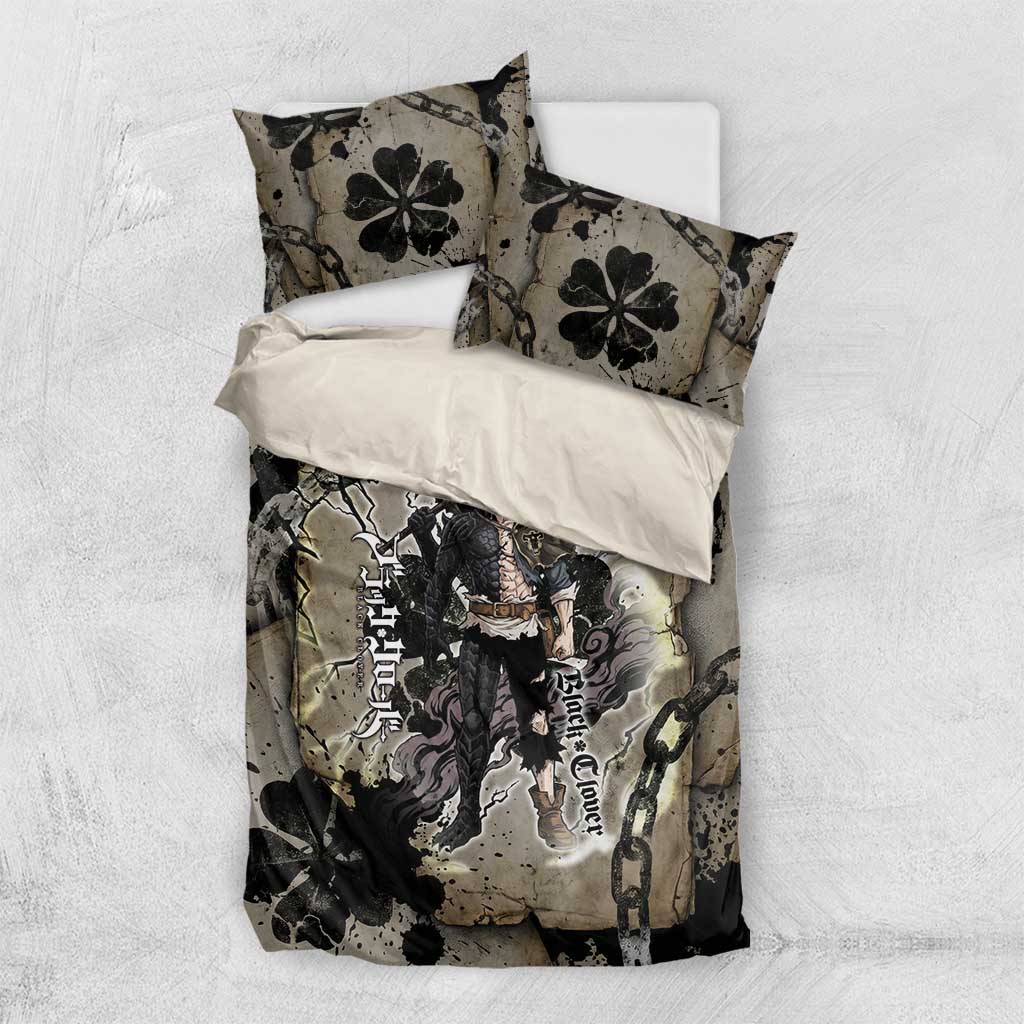 Asta Black Clover Bedding Set Grunge Anime Style with Gothic Clover Symbolism