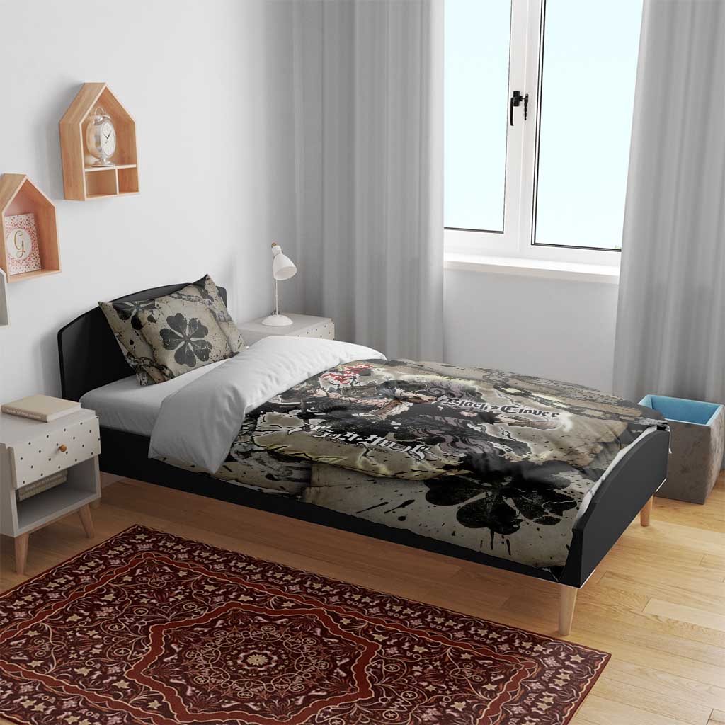 Asta Black Clover Bedding Set Grunge Anime Style with Gothic Clover Symbolism