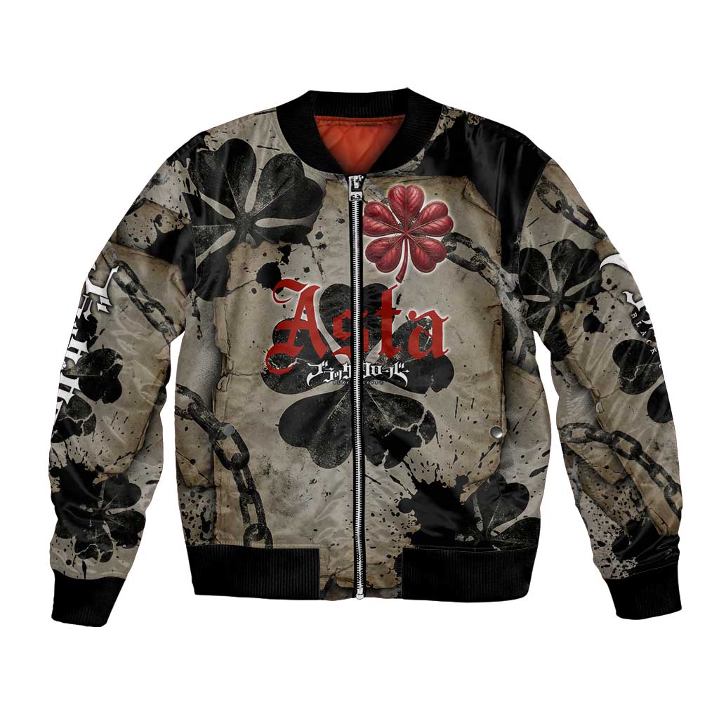 Asta Black Clover Bomber Jacket Grunge Anime Style with Gothic Clover Symbolism