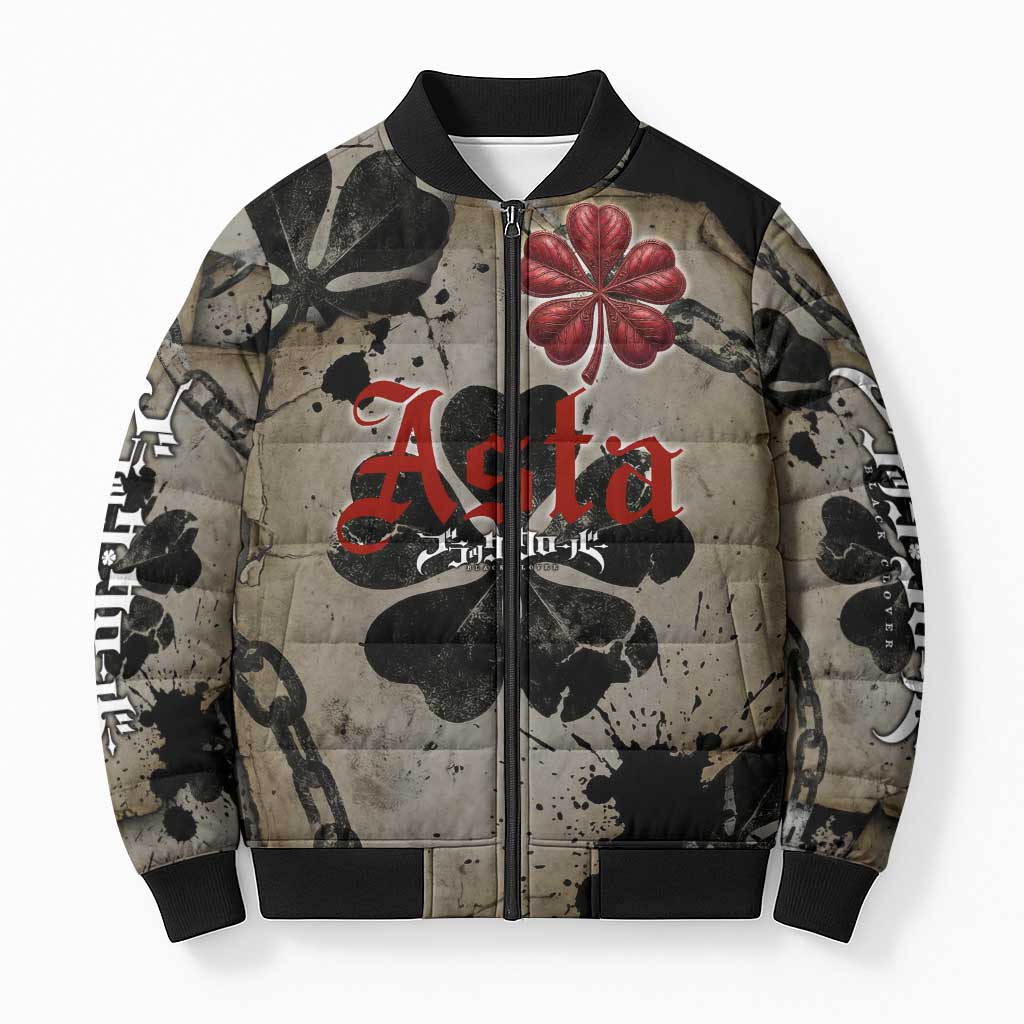 Asta Black Clover Bomber Puffer Jacket Grunge Anime Style with Gothic Clover Symbolism