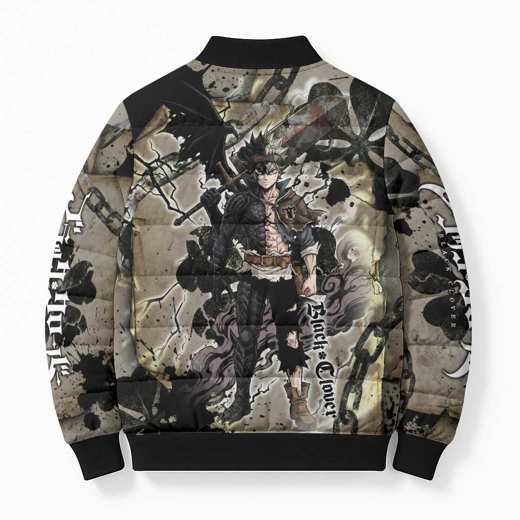 Asta Black Clover Bomber Puffer Jacket Grunge Anime Style with Gothic Clover Symbolism