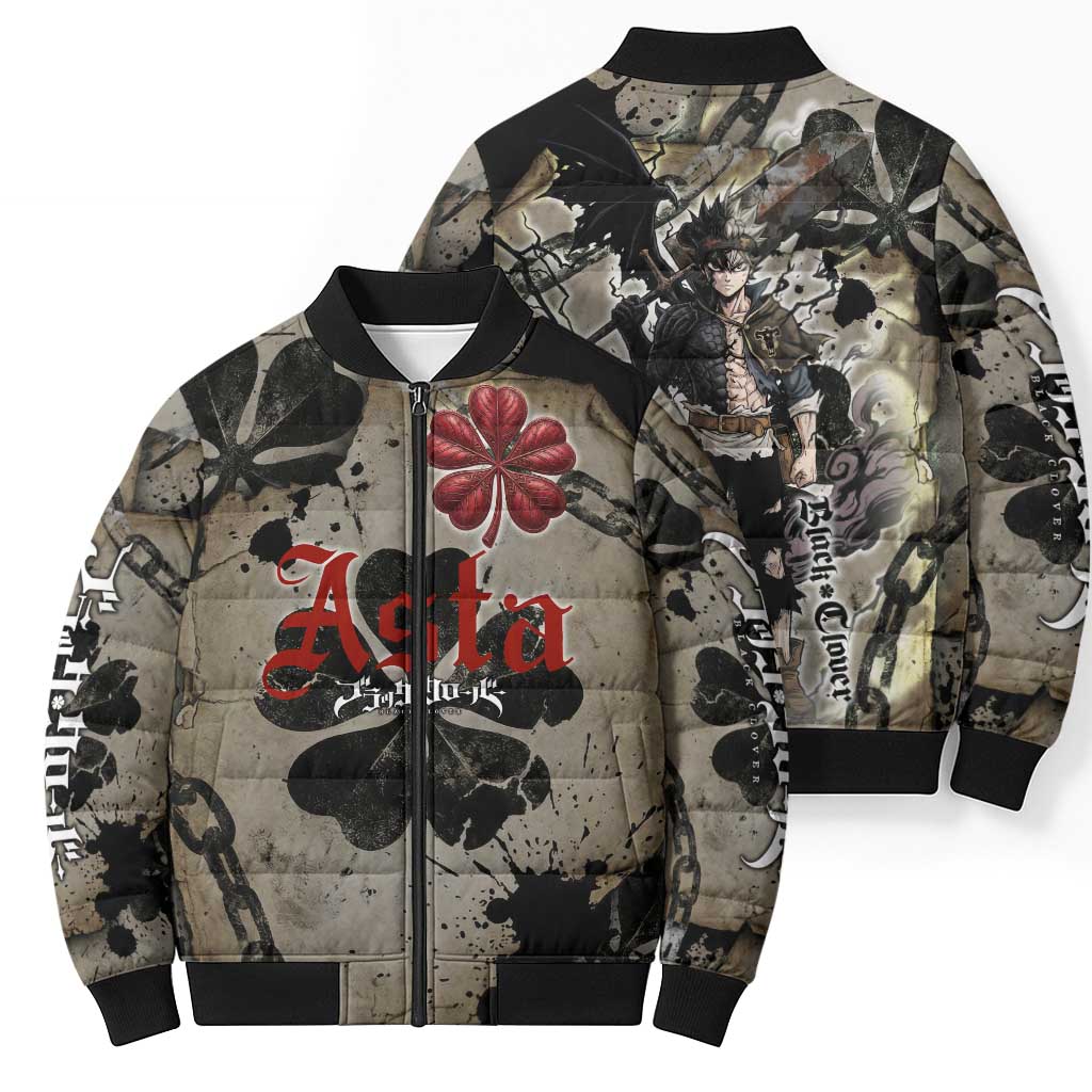 Asta Black Clover Bomber Puffer Jacket Grunge Anime Style with Gothic Clover Symbolism