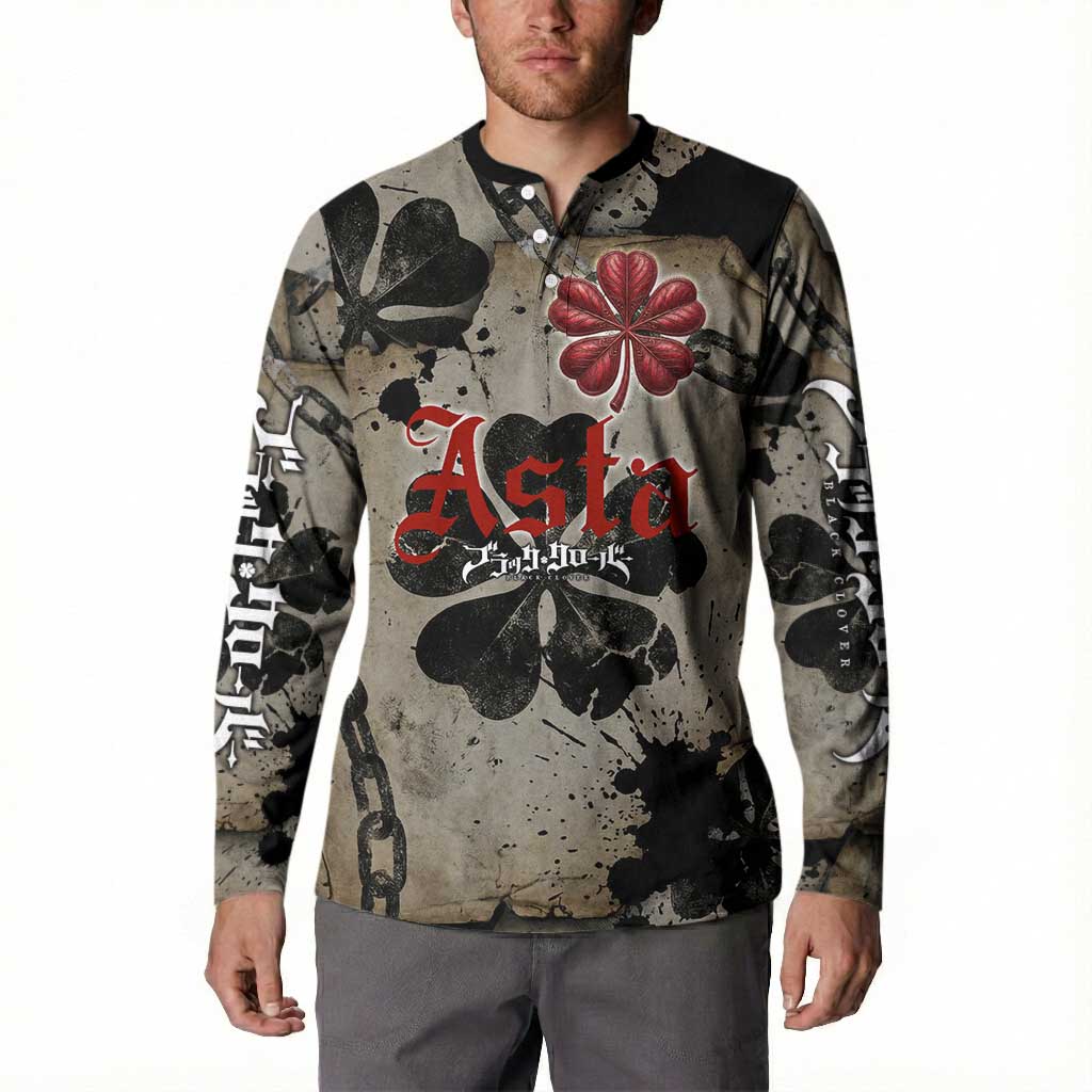 Asta Black Clover Button Sweatshirt Grunge Anime Style with Gothic Clover Symbolism