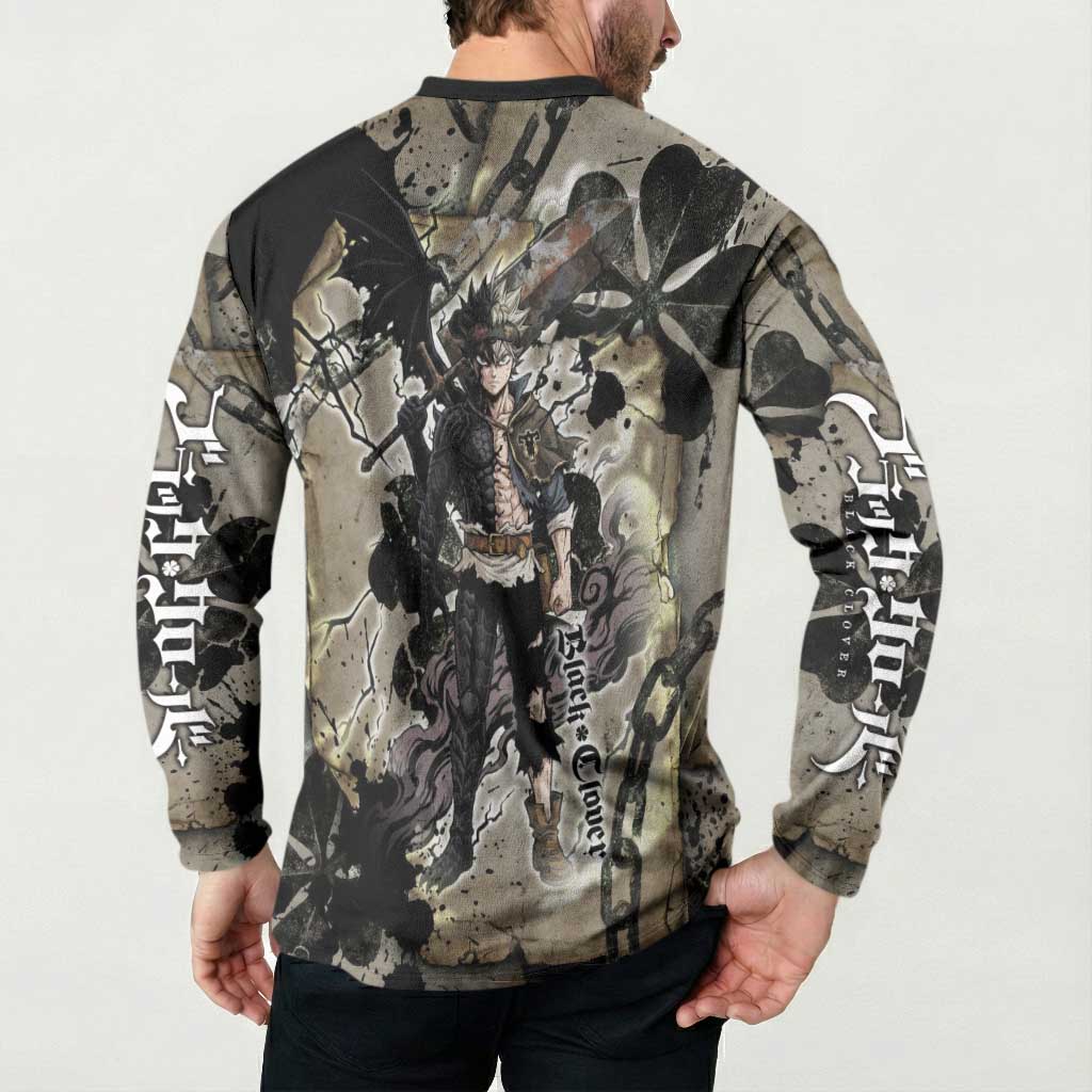 Asta Black Clover Button Sweatshirt Grunge Anime Style with Gothic Clover Symbolism