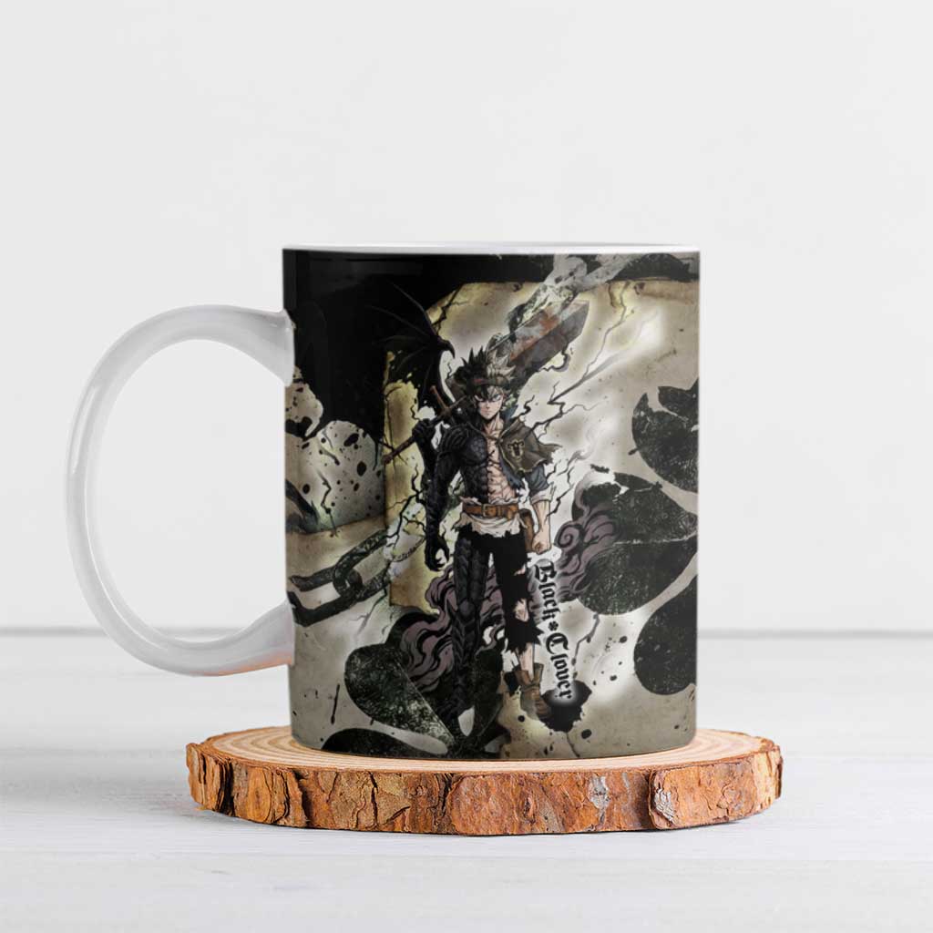 Asta Black Clover Ceramic Mug Grunge Anime Style with Gothic Clover Symbolism