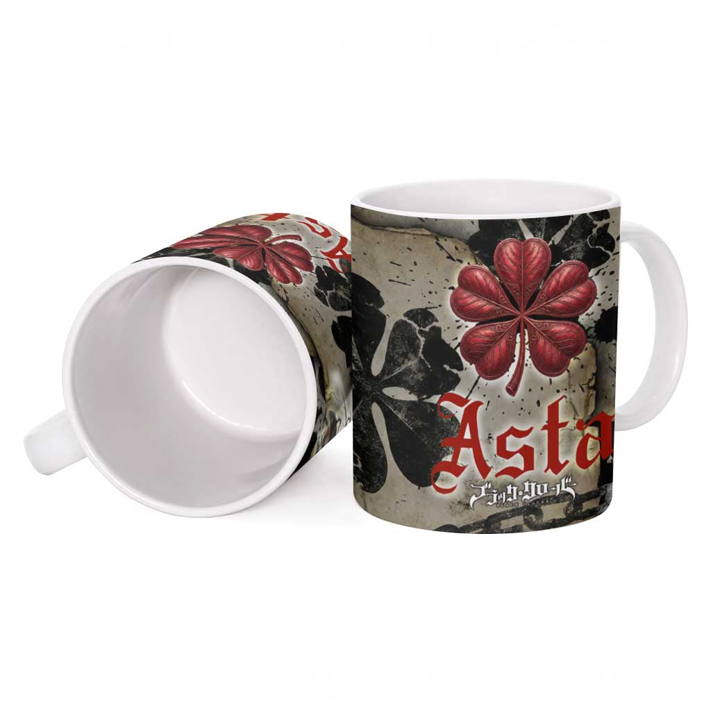 Asta Black Clover Ceramic Mug Grunge Anime Style with Gothic Clover Symbolism