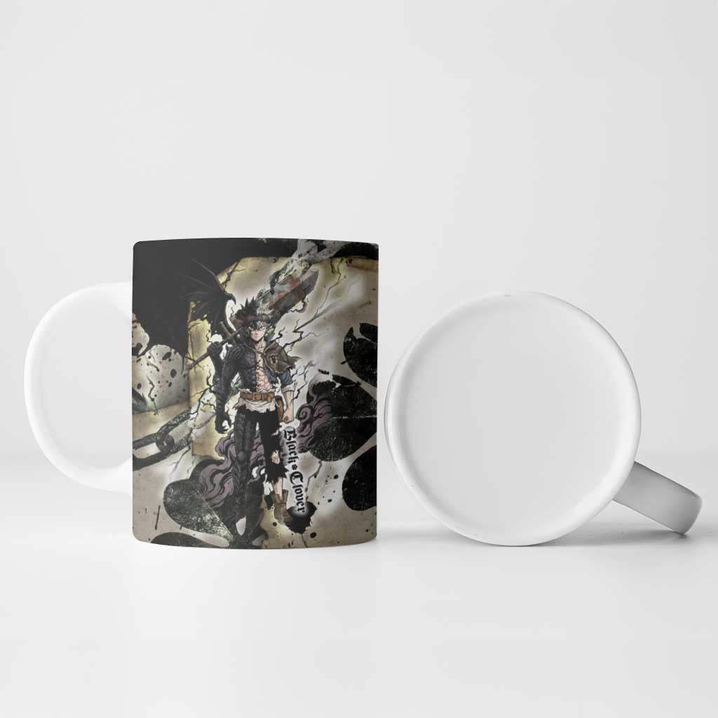 Asta Black Clover Ceramic Mug Grunge Anime Style with Gothic Clover Symbolism