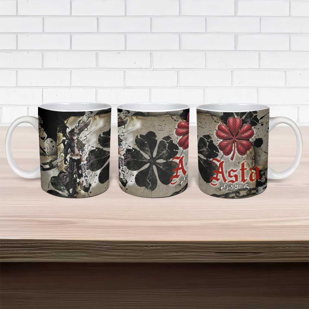 Asta Black Clover Ceramic Mug Grunge Anime Style with Gothic Clover Symbolism
