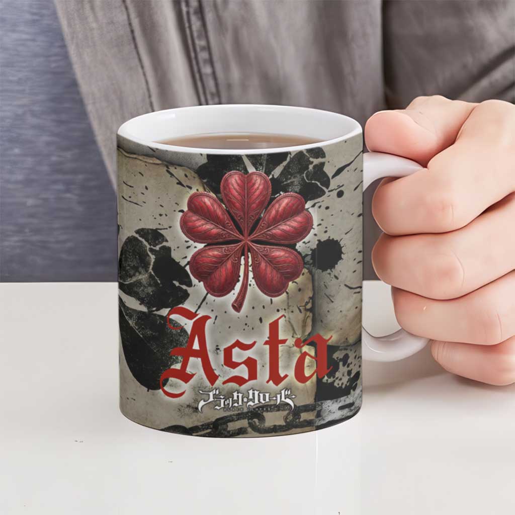 Asta Black Clover Ceramic Mug Grunge Anime Style with Gothic Clover Symbolism