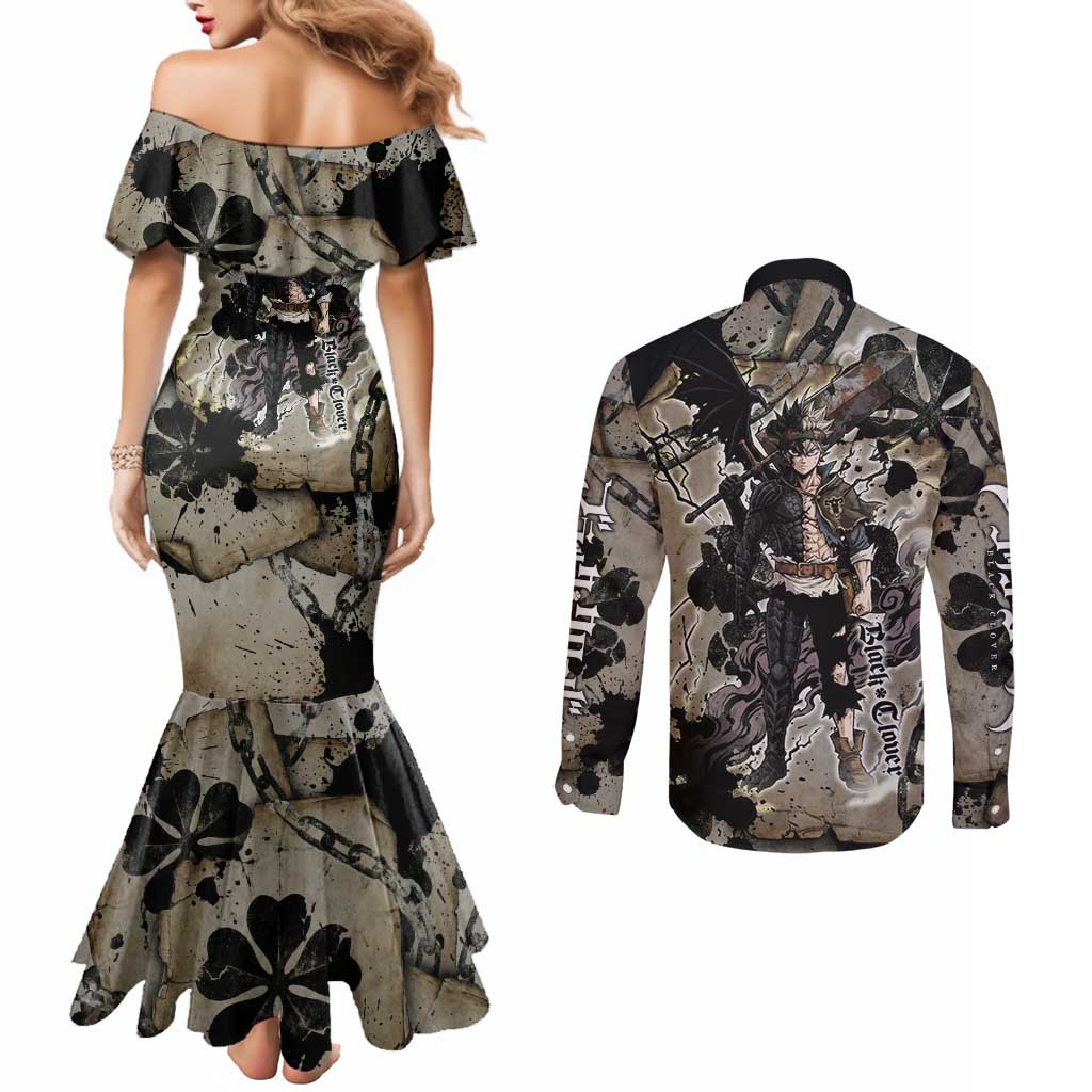 Asta Black Clover Couples Matching Mermaid Dress and Long Sleeve Button Shirt Grunge Anime Style with Gothic Clover Symbolism