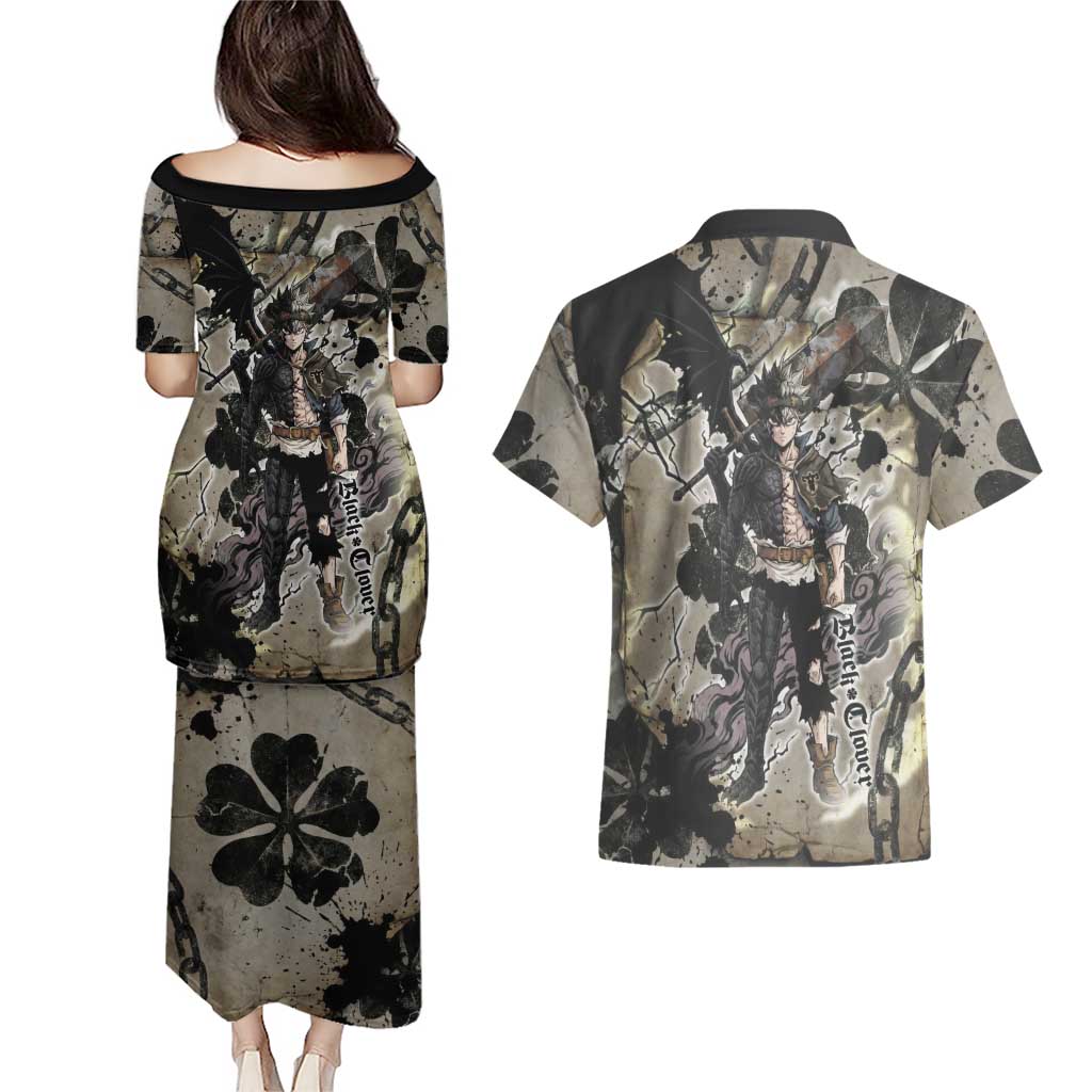 Asta Black Clover Couples Matching Puletasi and Hawaiian Shirt Grunge Anime Style with Gothic Clover Symbolism
