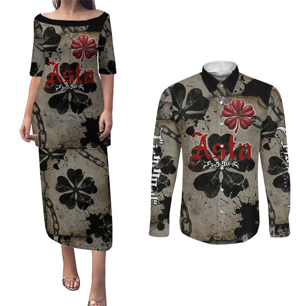 Asta Black Clover Couples Matching Puletasi and Long Sleeve Button Shirt Grunge Anime Style with Gothic Clover Symbolism