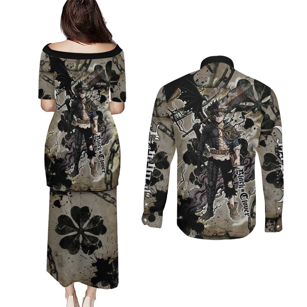 Asta Black Clover Couples Matching Puletasi and Long Sleeve Button Shirt Grunge Anime Style with Gothic Clover Symbolism