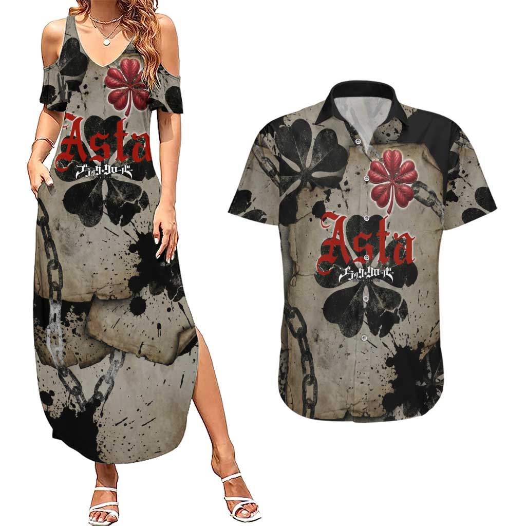 Asta Black Clover Couples Matching Summer Maxi Dress and Hawaiian Shirt Grunge Anime Style with Gothic Clover Symbolism