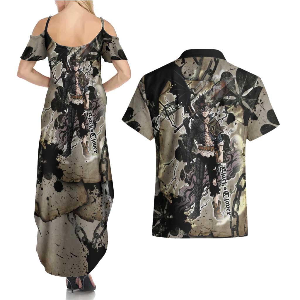Asta Black Clover Couples Matching Summer Maxi Dress and Hawaiian Shirt Grunge Anime Style with Gothic Clover Symbolism