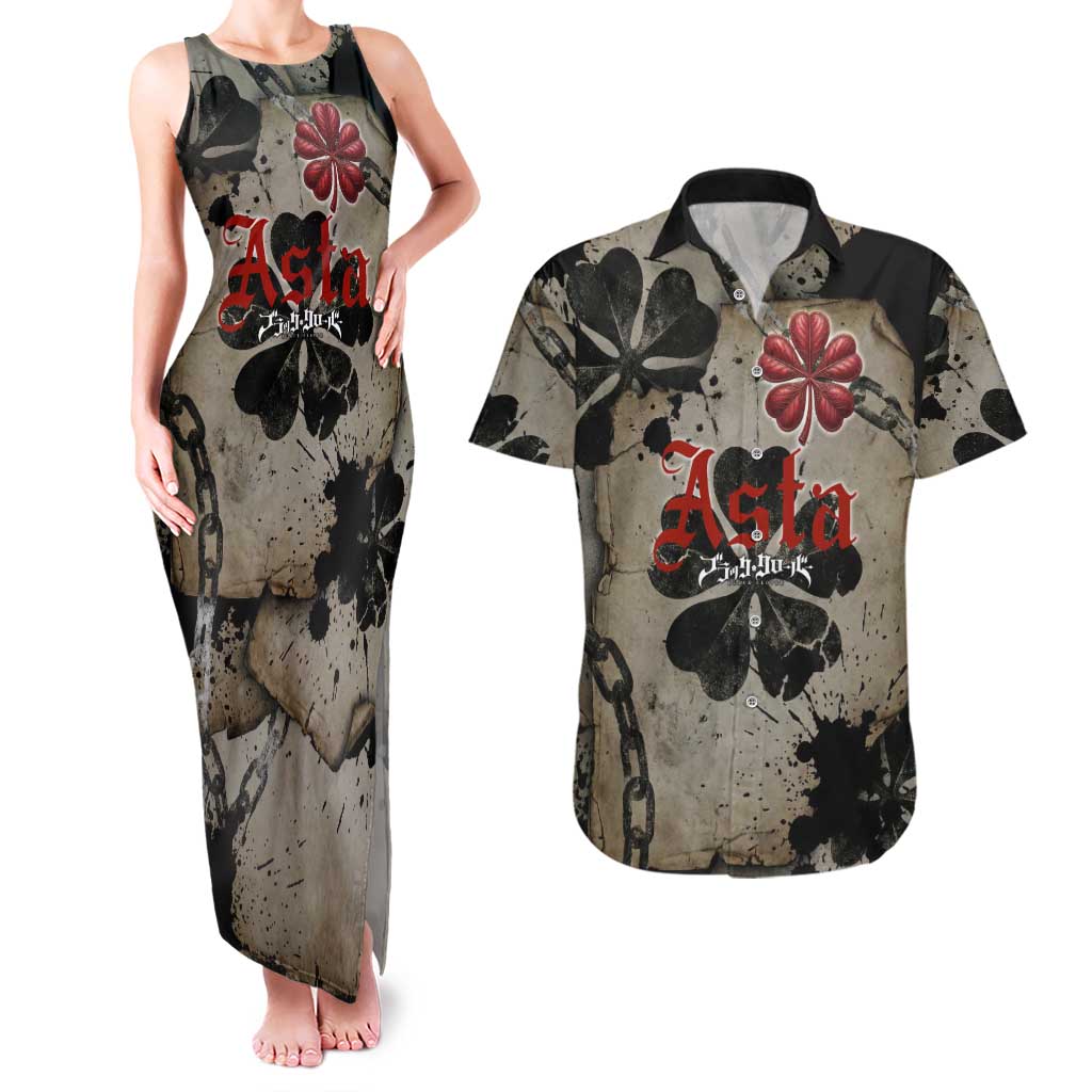 Asta Black Clover Couples Matching Tank Maxi Dress and Hawaiian Shirt Grunge Anime Style with Gothic Clover Symbolism