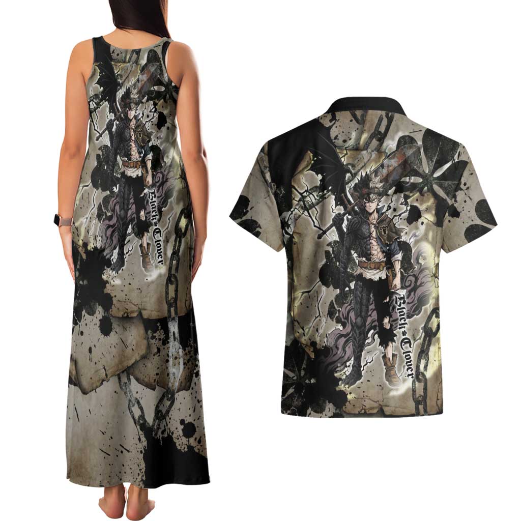 Asta Black Clover Couples Matching Tank Maxi Dress and Hawaiian Shirt Grunge Anime Style with Gothic Clover Symbolism