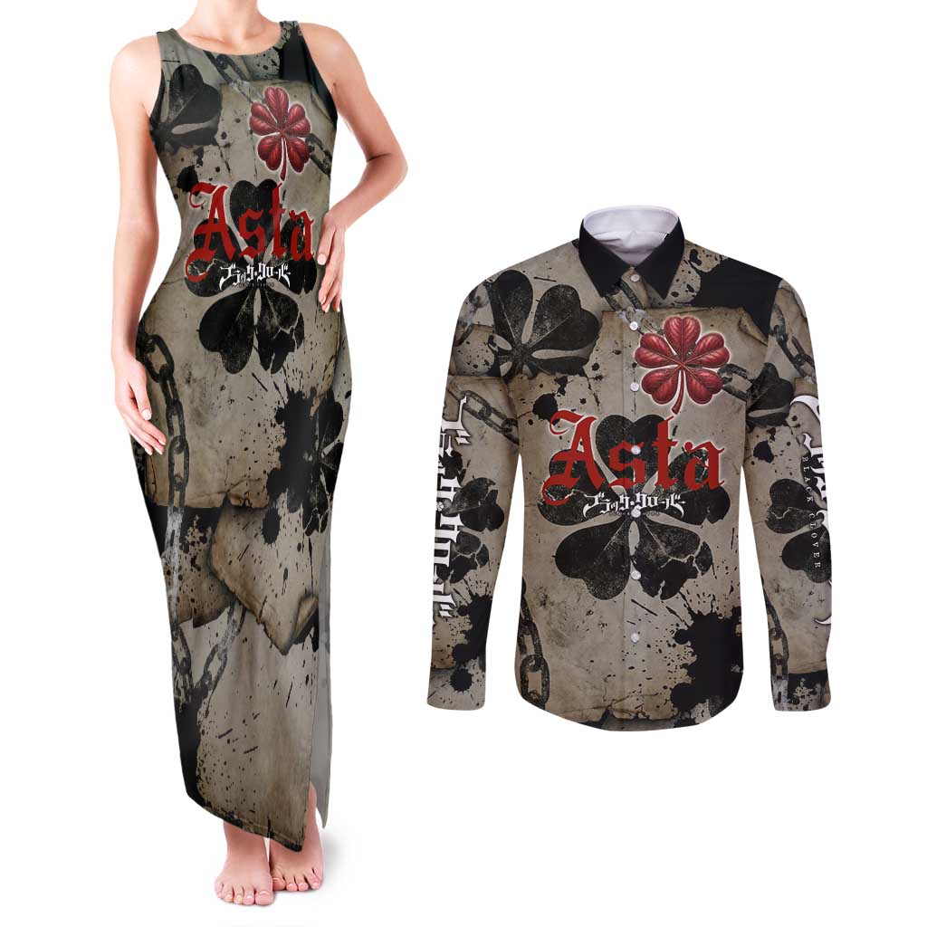 Asta Black Clover Couples Matching Tank Maxi Dress and Long Sleeve Button Shirt Grunge Anime Style with Gothic Clover Symbolism