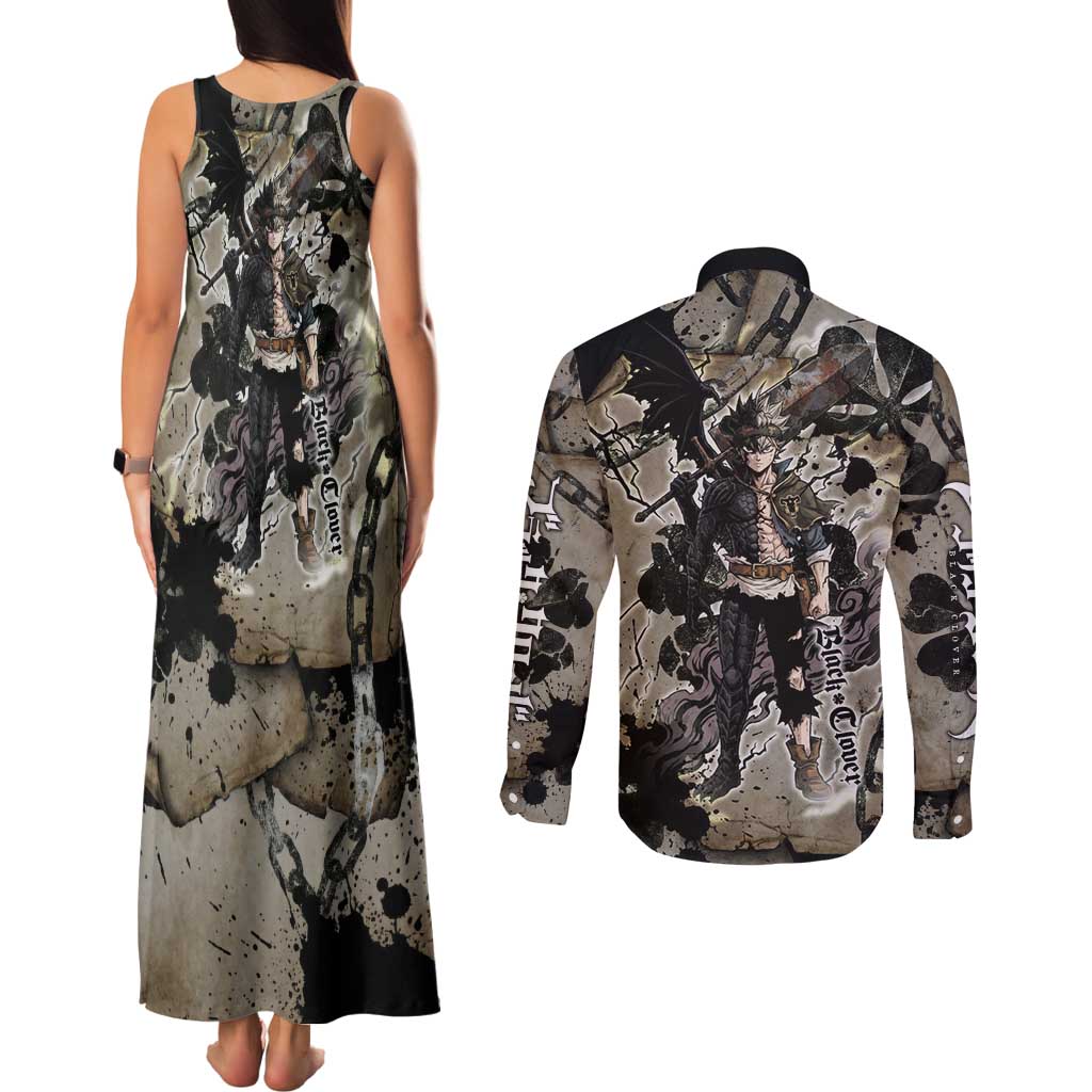 Asta Black Clover Couples Matching Tank Maxi Dress and Long Sleeve Button Shirt Grunge Anime Style with Gothic Clover Symbolism