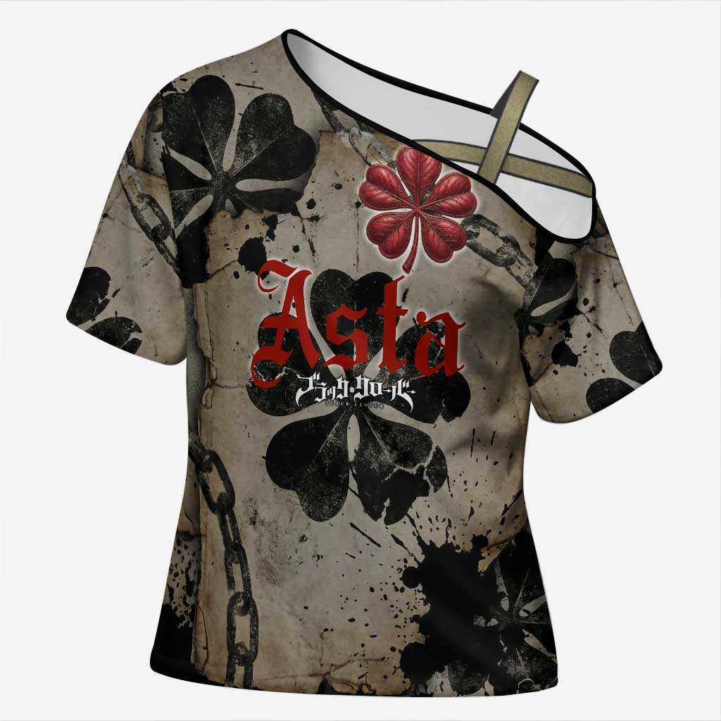Asta Black Clover Cross Shoulder Shirt Grunge Anime Style with Gothic Clover Symbolism