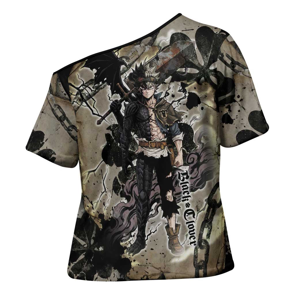 Asta Black Clover Cross Shoulder Shirt Grunge Anime Style with Gothic Clover Symbolism