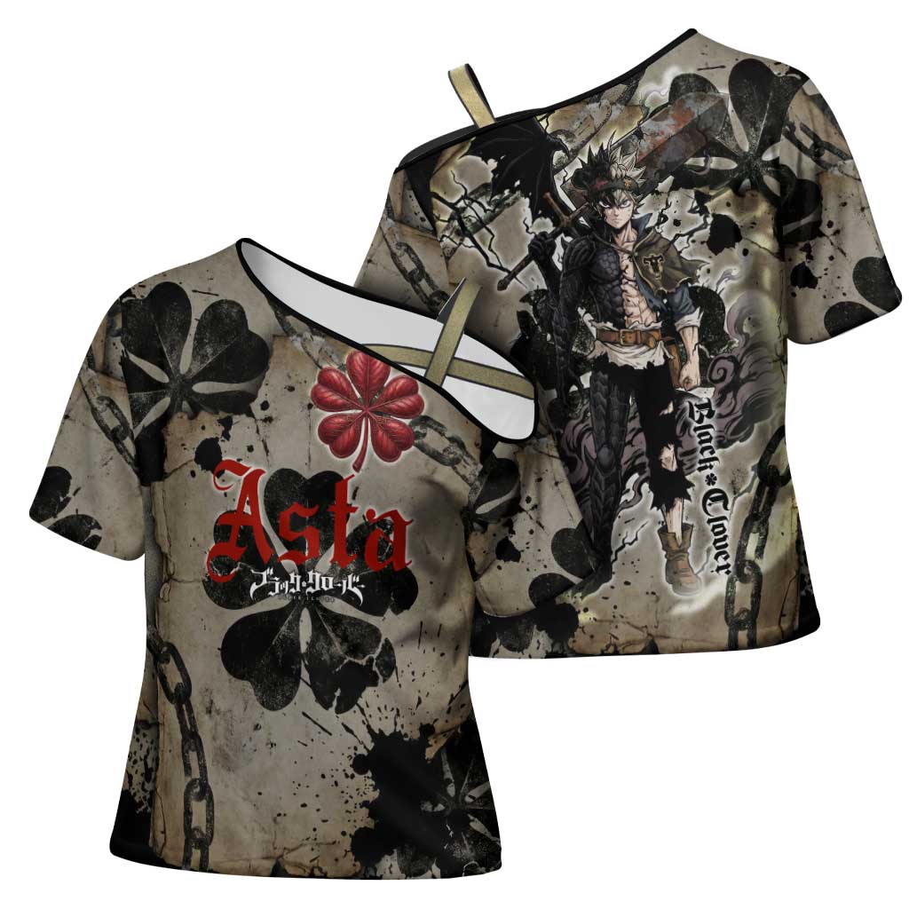 Asta Black Clover Cross Shoulder Shirt Grunge Anime Style with Gothic Clover Symbolism