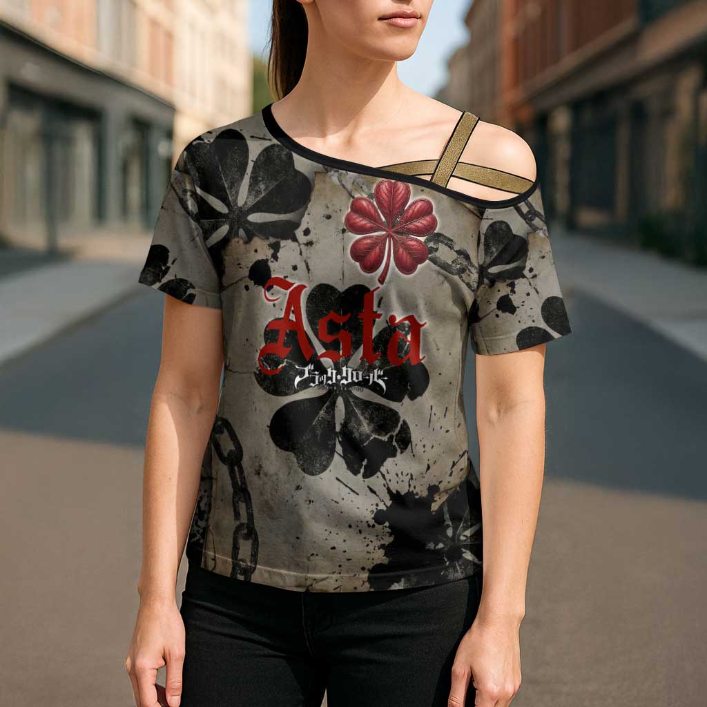 Asta Black Clover Cross Shoulder Shirt Grunge Anime Style with Gothic Clover Symbolism