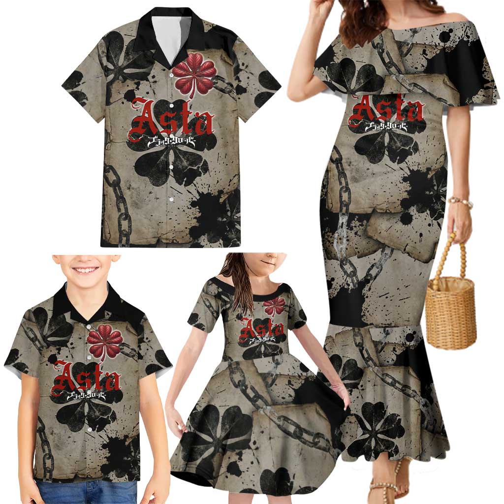 Asta Black Clover Family Matching Mermaid Dress and Hawaiian Shirt Grunge Anime Style with Gothic Clover Symbolism