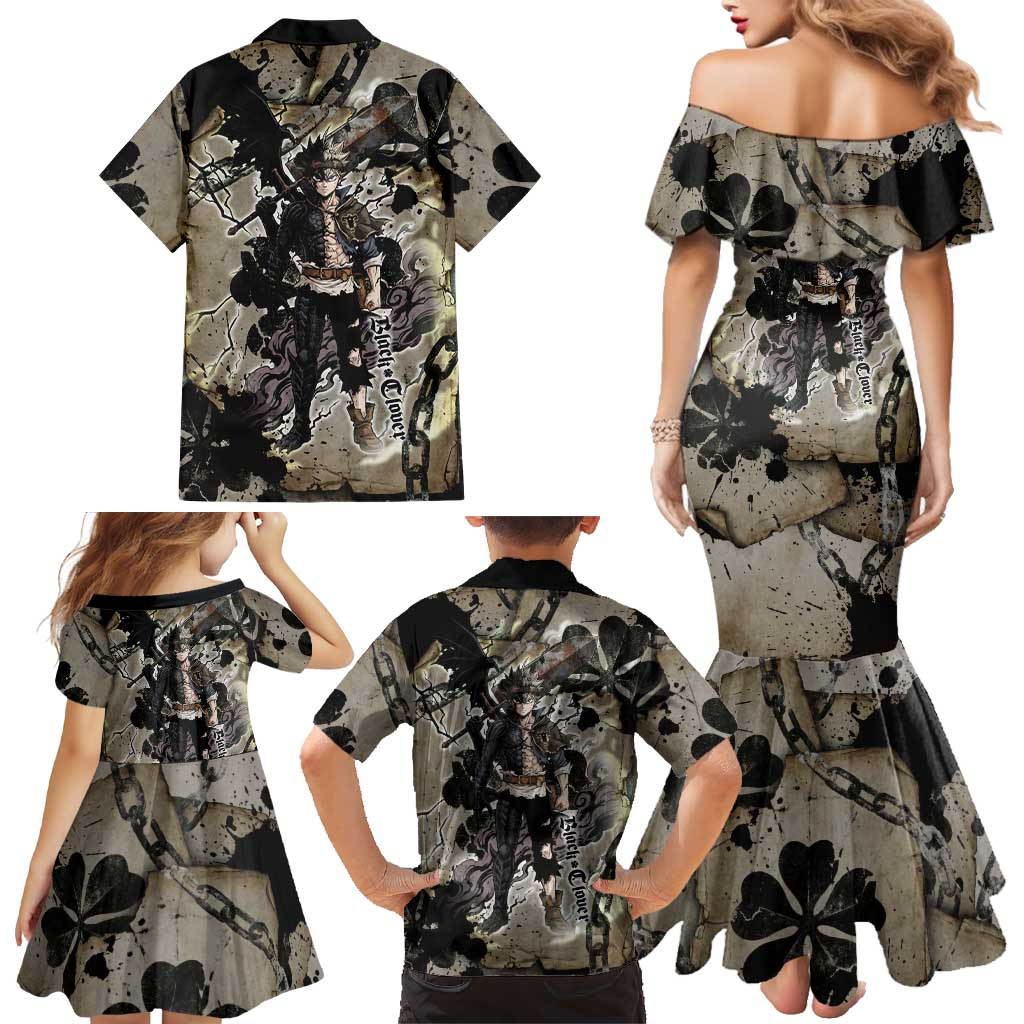 Asta Black Clover Family Matching Mermaid Dress and Hawaiian Shirt Grunge Anime Style with Gothic Clover Symbolism