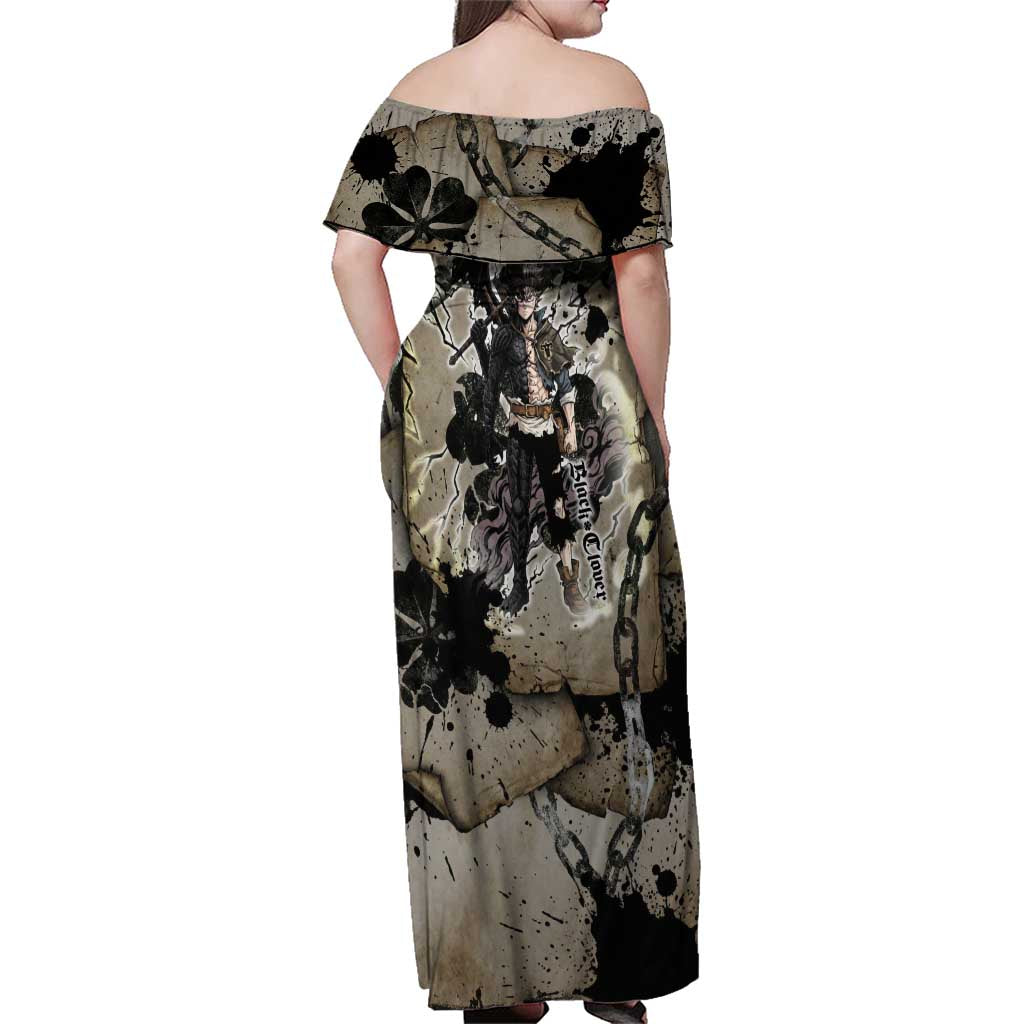 Asta Black Clover Family Matching Off Shoulder Maxi Dress and Hawaiian Shirt Grunge Anime Style with Gothic Clover Symbolism