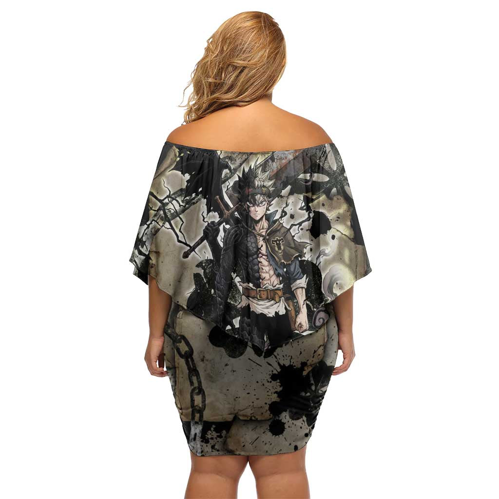 Asta Black Clover Family Matching Off Shoulder Short Dress and Hawaiian Shirt Grunge Anime Style with Gothic Clover Symbolism