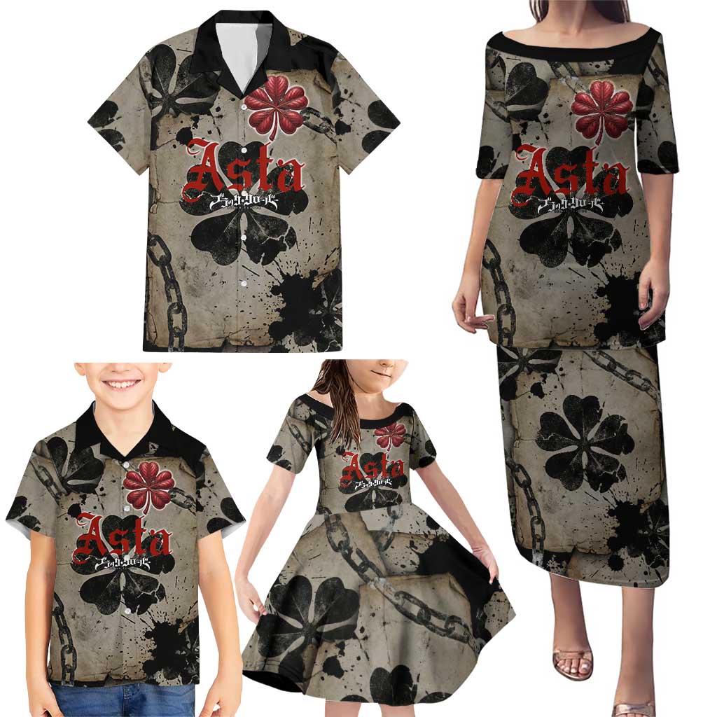 Asta Black Clover Family Matching Puletasi and Hawaiian Shirt Grunge Anime Style with Gothic Clover Symbolism
