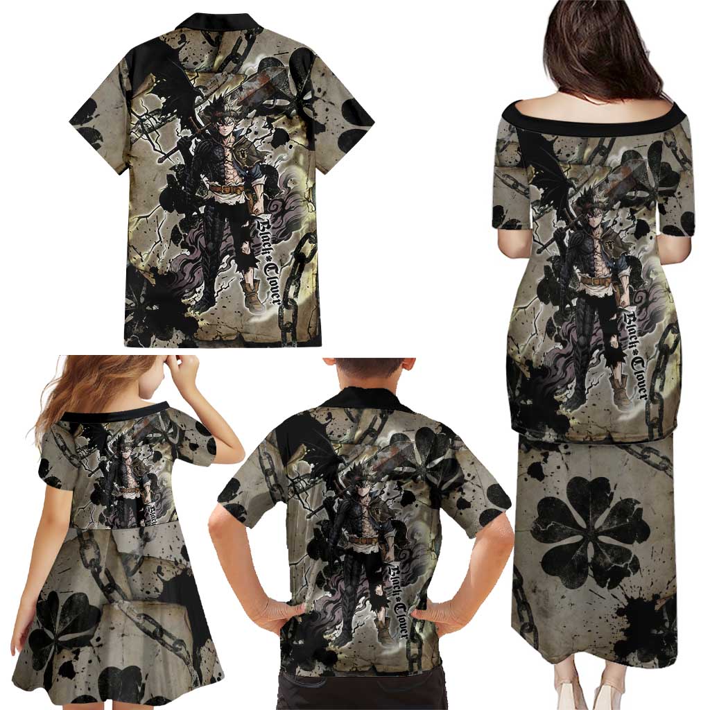 Asta Black Clover Family Matching Puletasi and Hawaiian Shirt Grunge Anime Style with Gothic Clover Symbolism