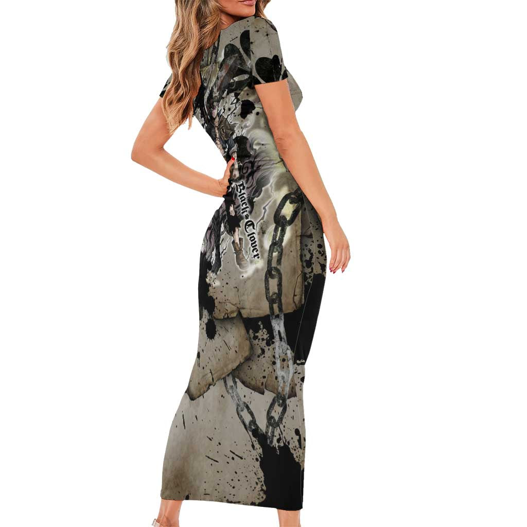 Asta Black Clover Family Matching Short Sleeve Bodycon Dress and Hawaiian Shirt Grunge Anime Style with Gothic Clover Symbolism