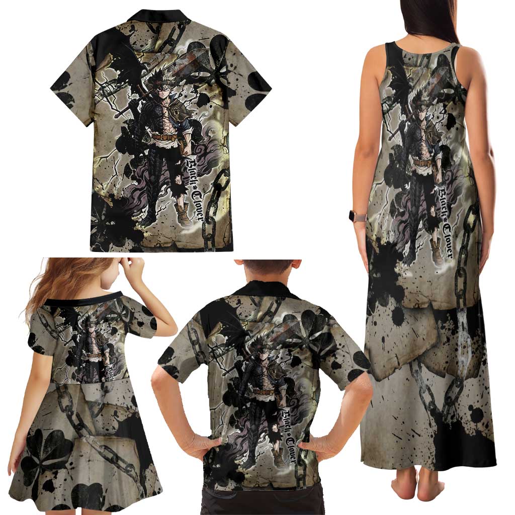 Asta Black Clover Family Matching Tank Maxi Dress and Hawaiian Shirt Grunge Anime Style with Gothic Clover Symbolism