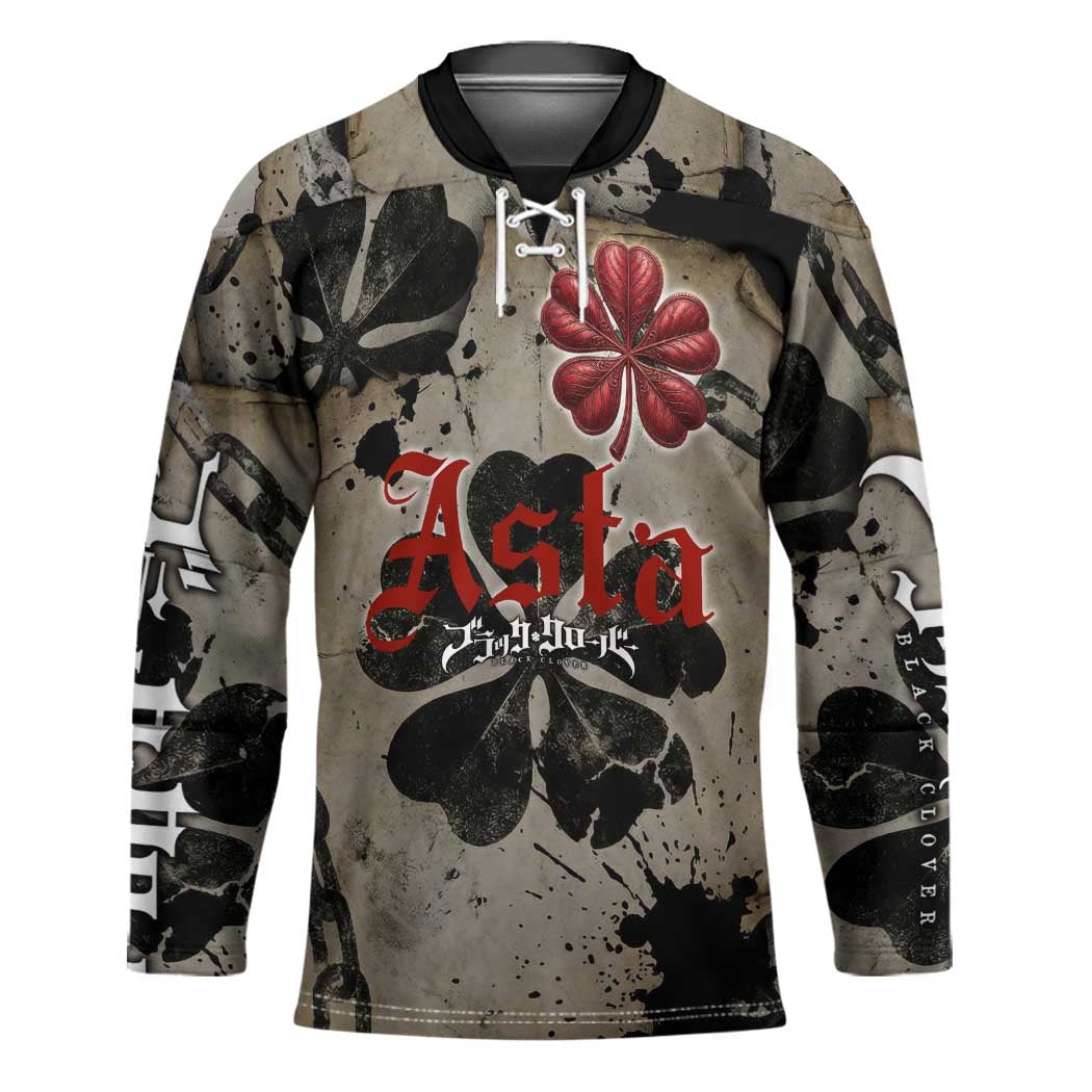 Asta Black Clover Hockey Jersey Grunge Anime Style with Gothic Clover Symbolism