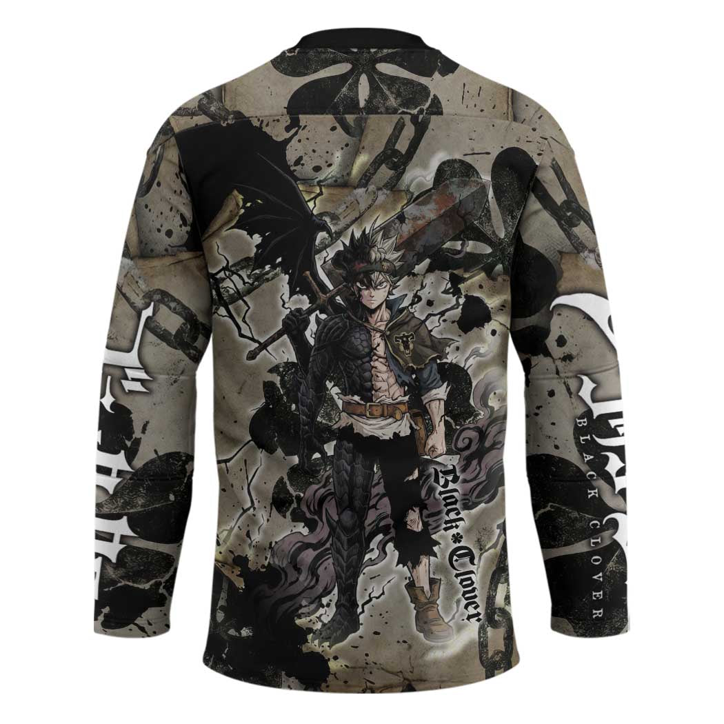 Asta Black Clover Hockey Jersey Grunge Anime Style with Gothic Clover Symbolism