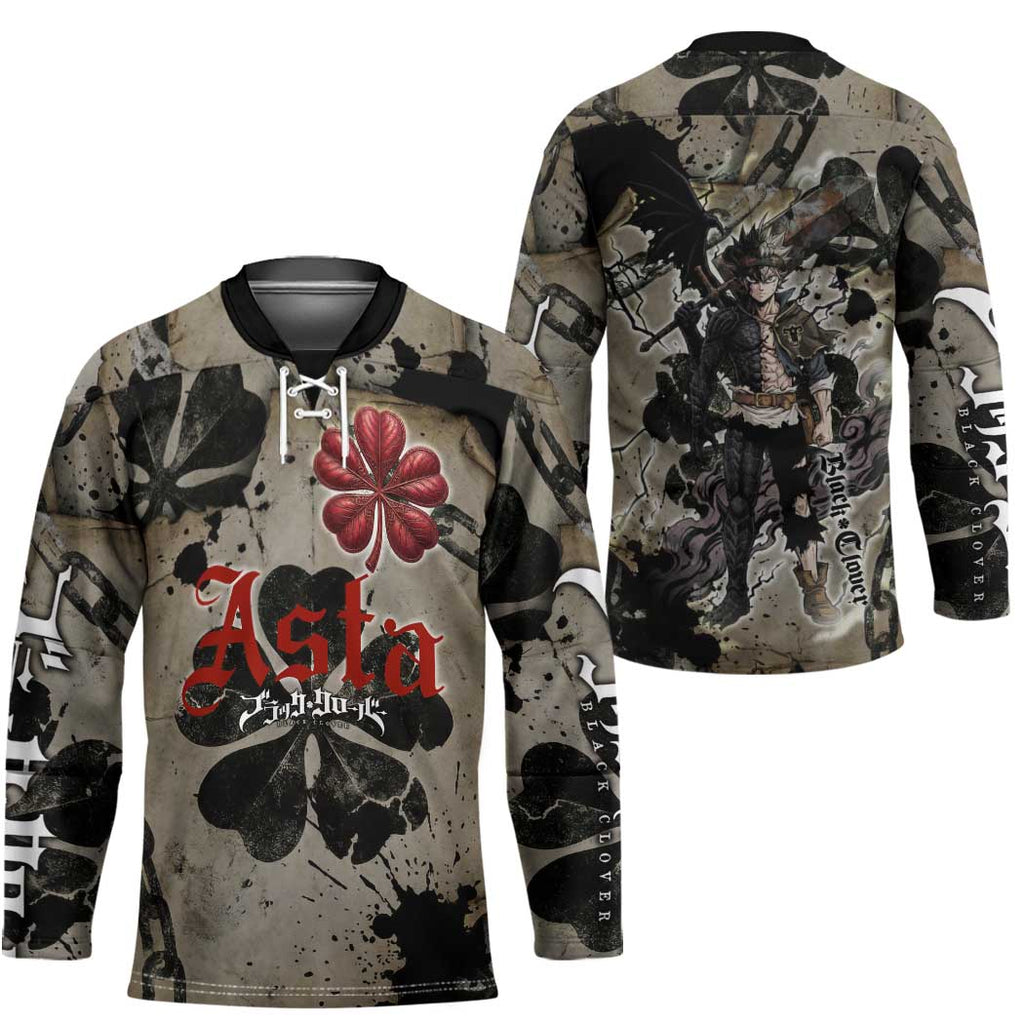 Asta Black Clover Hockey Jersey Grunge Anime Style with Gothic Clover Symbolism