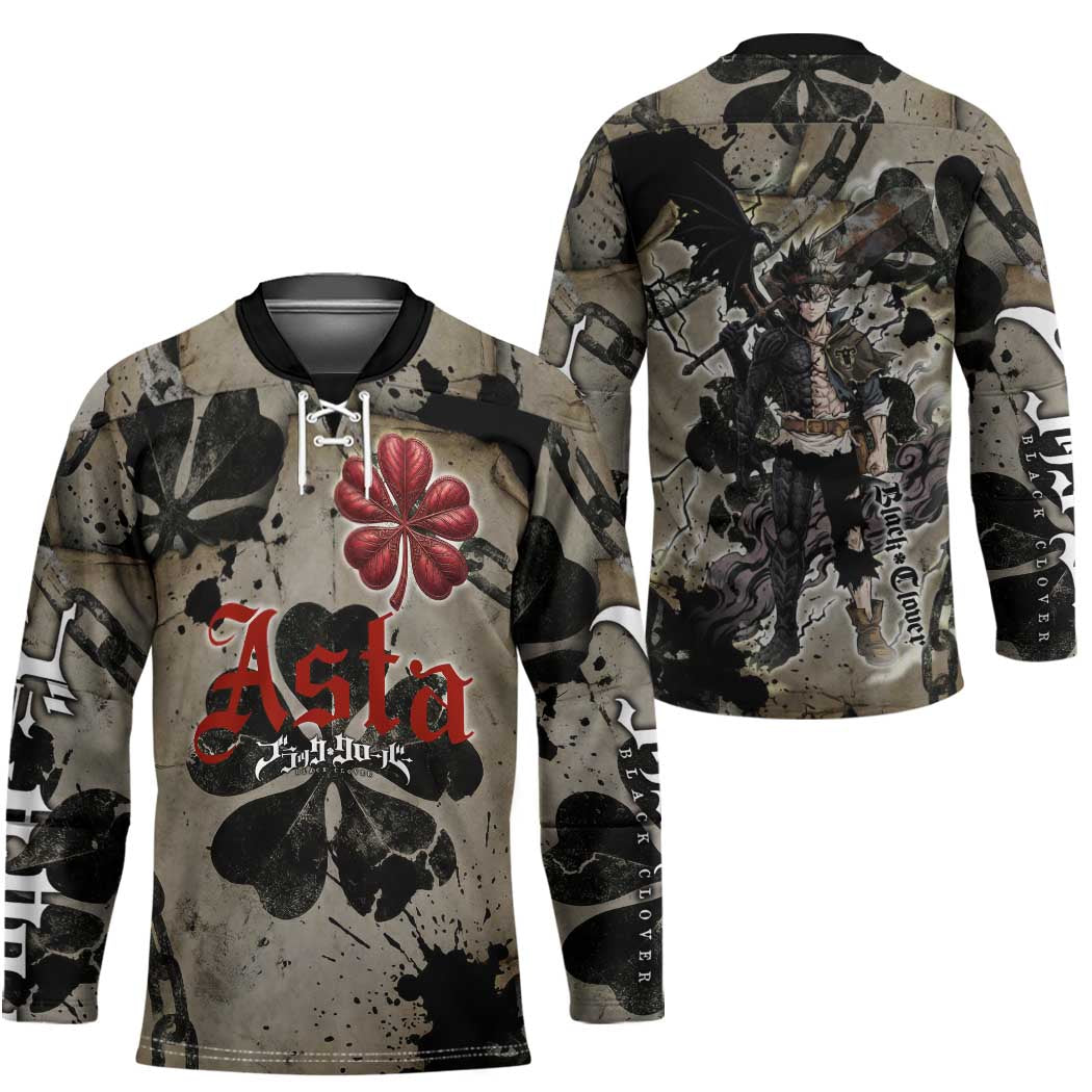 Asta Black Clover Hockey Jersey Grunge Anime Style with Gothic Clover Symbolism