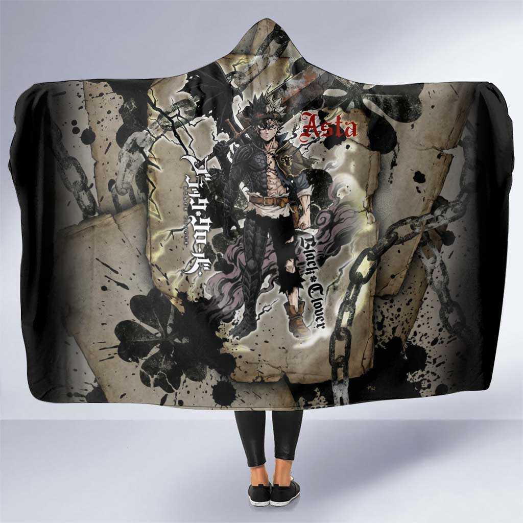 Asta Black Clover Hooded Blanket Grunge Anime Style with Gothic Clover Symbolism