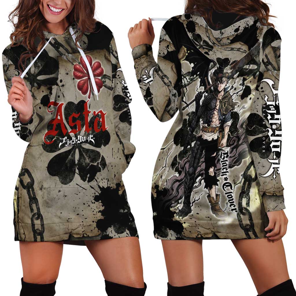 Asta Black Clover Hoodie Dress Grunge Anime Style with Gothic Clover Symbolism