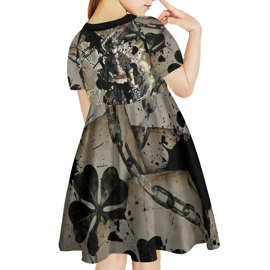 Asta Black Clover Kid Short Sleeve Dress Grunge Anime Style with Gothic Clover Symbolism