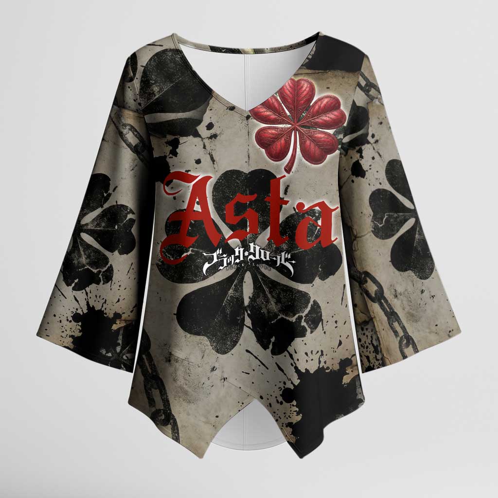 Asta Black Clover Kimono Sleeve Blouse Grunge Anime Style with Gothic Clover Symbolism