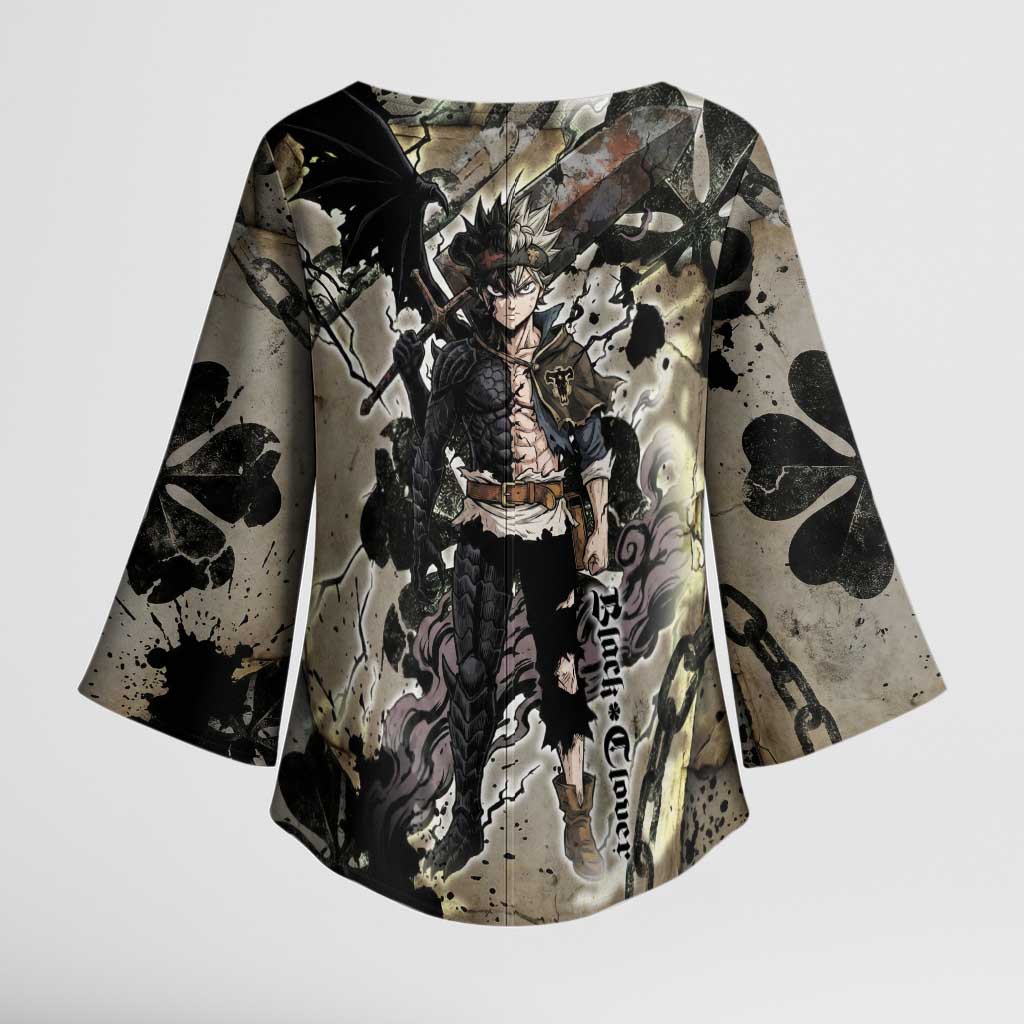 Asta Black Clover Kimono Sleeve Blouse Grunge Anime Style with Gothic Clover Symbolism